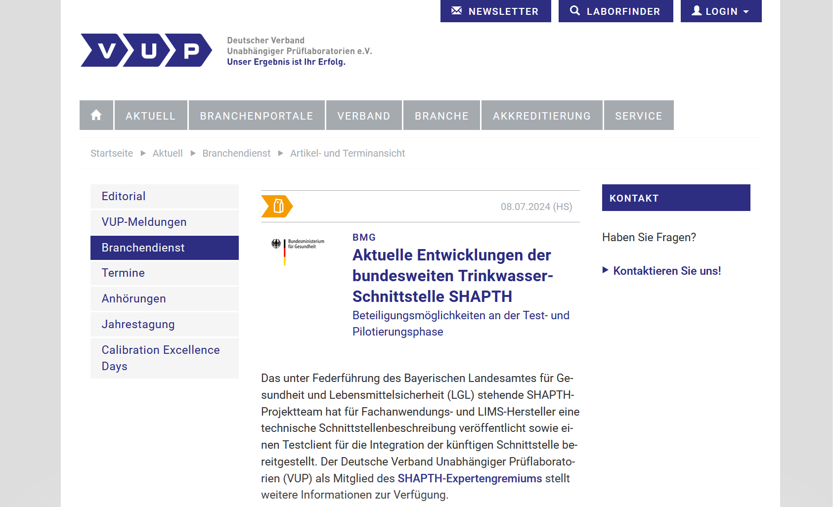 Aktuelle Entwicklungen der bundesweiten Trinkwasser-Schnittstelle SHAPTH